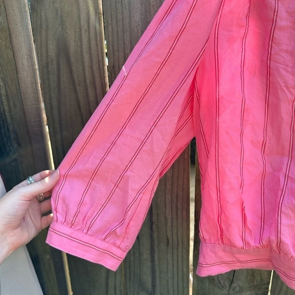Madewell Contemporary Cecilia Striped Pink Bubble Sleeve Wrap Top Blouse - Picture 8 of 12